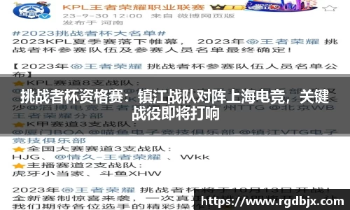 挑战者杯资格赛：镇江战队对阵上海电竞，关键战役即将打响